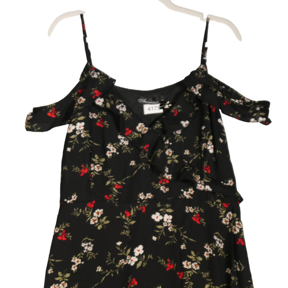 Black Floral Midi Dress Womens Size XXL Sheath Off Shoulder Spaghetti Strap - Picture 2 of 8